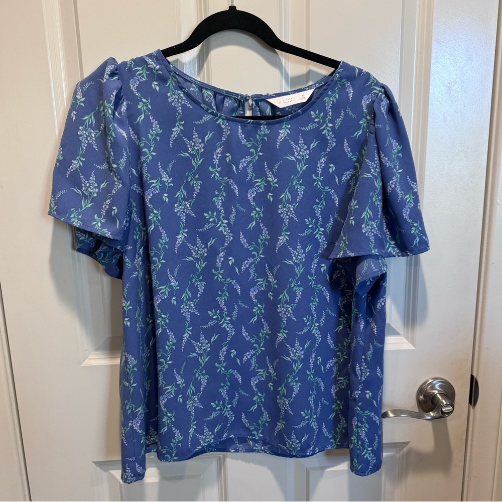 LC Lauren Conrad Blue Floral Blouse